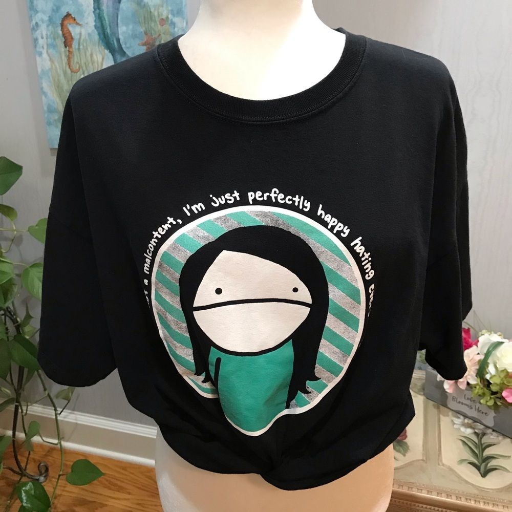 Malcontent Comic Cartoon Tee Dark Humor Goth Punk Sardonic Natalie Dee Black XL